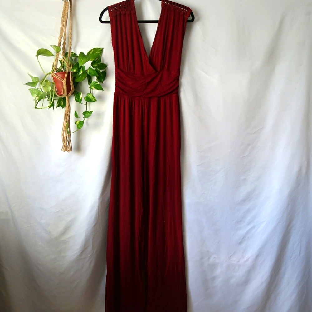 Burgundy Embroidered Jumpsuit